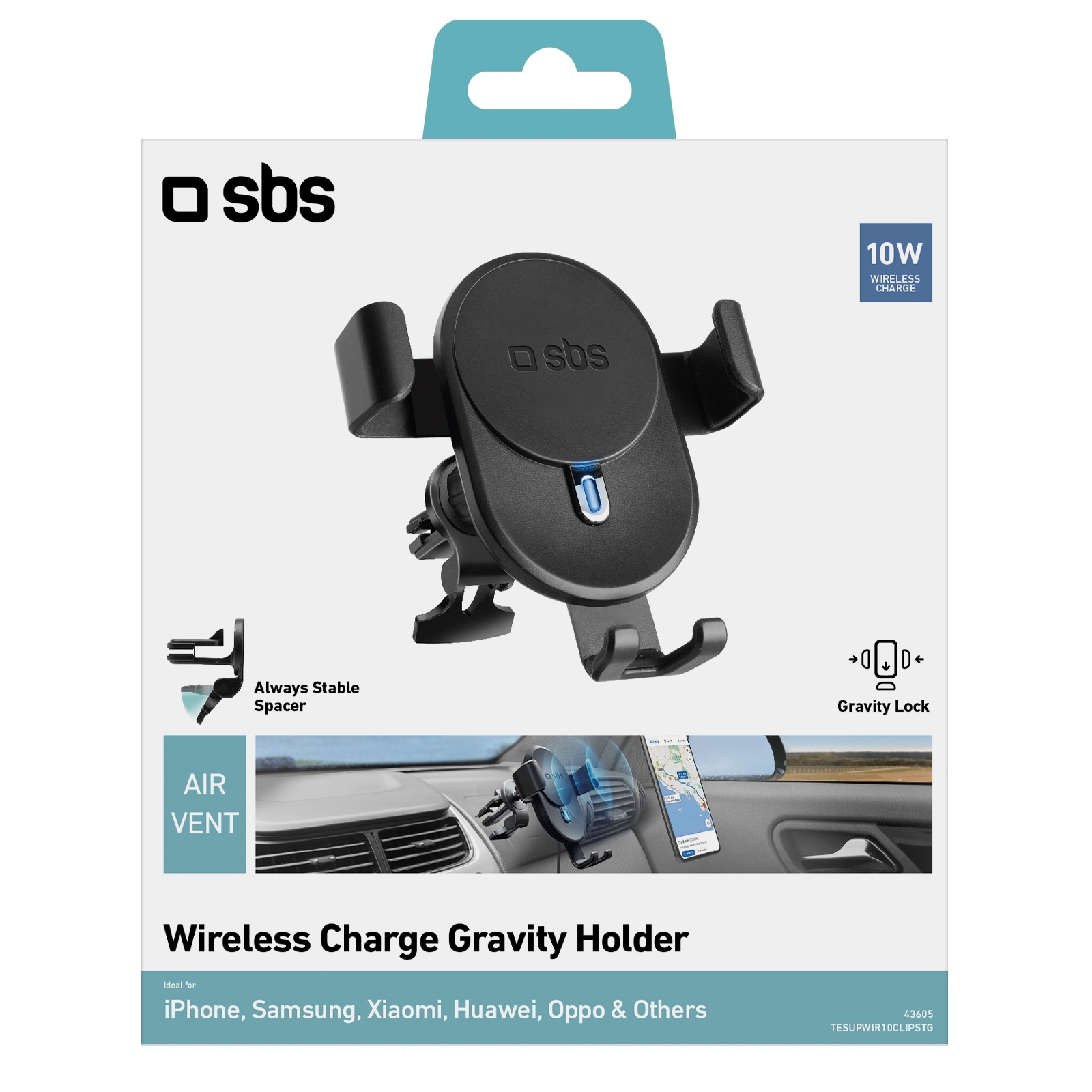 SBS Car holder with 10W wireless charging and Gravity lock